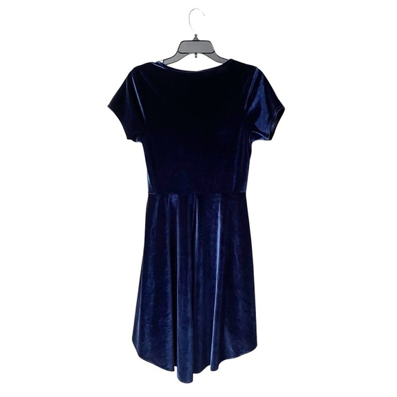 TMG New York Dress Women's Size S Blue Velvet Hi-Low Hem Short Sleeve Fit Flare - Picture 3 of 6